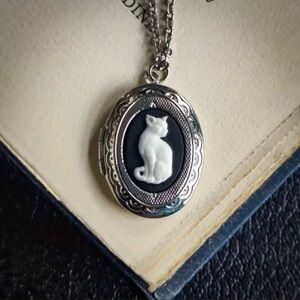 Elegant Silver Cat Locket Necklace